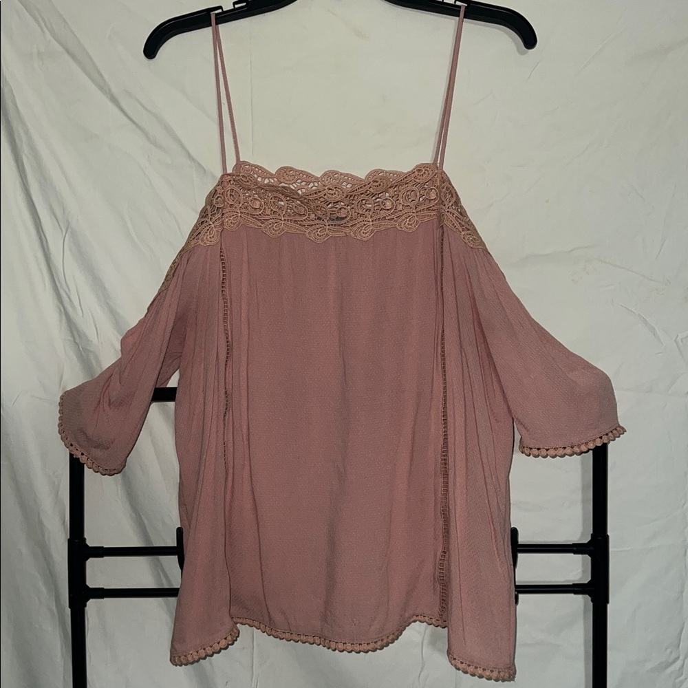 Charlotte Russe Pink Lace Off-Shoulder Blouse